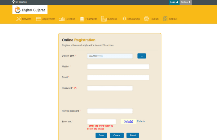 registration on digital gujarat portal